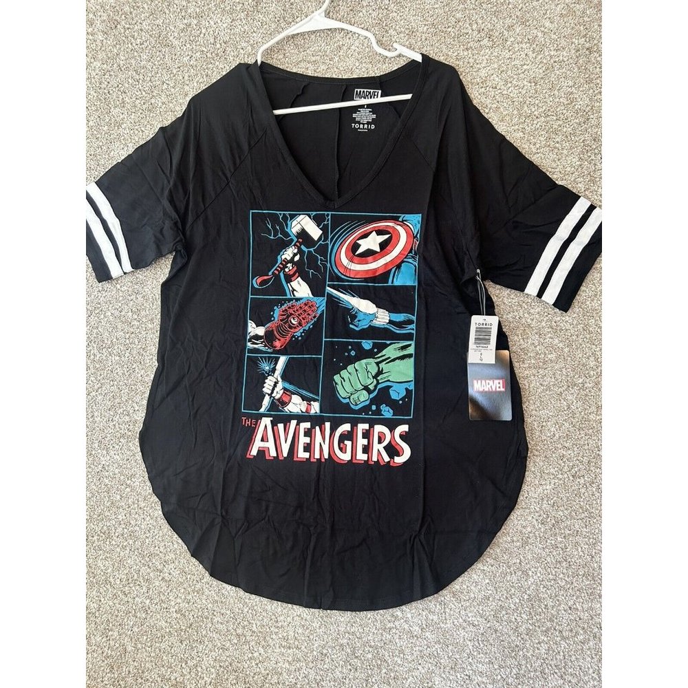 Torrid Marvel Avengers Comics Football Black Tunic T Shirt Size Large (0)